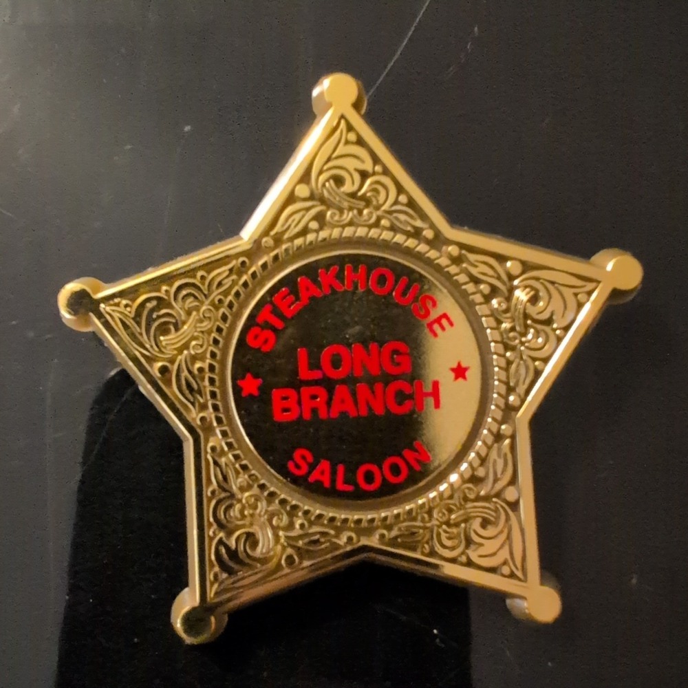 Long Branch Saloon Steakhouse Gold Star Badge Pin Western Novelty Sheriff Style - Picture 1 of 3
